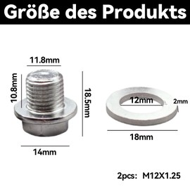 Alriedy Pack of 2 Oil Drain Plug M12, Motorcycle Seals and Washers Adapter with Seals for Oil Drain Plug, Thread and Return Drain Plug for Car