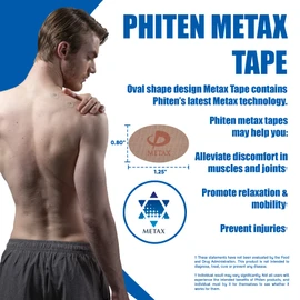 Phiten Metax Power Tape - Oval Shaped Water-Resistant Athletic Tape for Muscle, Knee, Elbow, Shoulder, and Joint Support - Professional Sports Therapeutic Athletic Tape - 50 Pieces