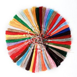 BigKego Pack of 100 Mini Tassels 13 cm Bookmark Tassels Colourful Handmade Silky Tassel Pendant for Jewellery Making DIY Craft Accessories Key Chain