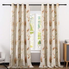 Leeva Brown Floral Blackout Window Curtains for Bedroom, Heavy Thick Vintage Thermal Insulated Print Room Darkening Grommet Top Curtain for Sliding Door, 2 Panels, 52x63