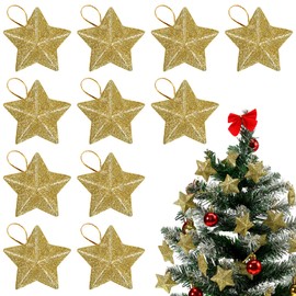 MAGICLULU 30 Pcs Mini Gold Glitter Star Hanging Ornaments Five Pointed Star Decoration for Christmas Tree Hanging