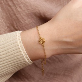 BXDA July Birth Flower Gold Bracelets for Women, Trendy Statement Adjustable Stackable Water Lily Chain Bracelet Birthday Outfit Accessories Jewelry Gift.