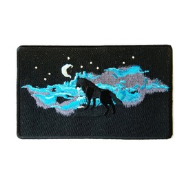 Waning Crescent Night Moon w/Howling Wolf - Novelty Iron On Patch Applique