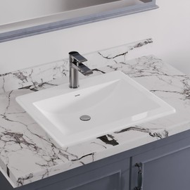 DeerValley 21"x18" Drop-In Bathroom Sink Ceramic Rectangle Vessel Sink with Faucet and Drain Combo Vanity Bathroom Vessel Sink Bowl