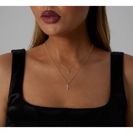 LEXODY Diamond Necklaces for Women Dainty Cross Necklace 14k Silver Plated Layered CZ Cross Necklace Simple Diamond Choker Necklaces for Women Trendy Jewelry Gifts for Women