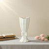 9 Inch White Ceramic Vase with Bow Knot Accent,Small Flower
