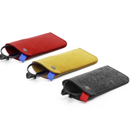 Pebipoo 3 Pcs Felt Eyeglass Case Soft Slip In Glasses Pouch Portable Glasses Pouch Case (Yellow Red Dark Grey)