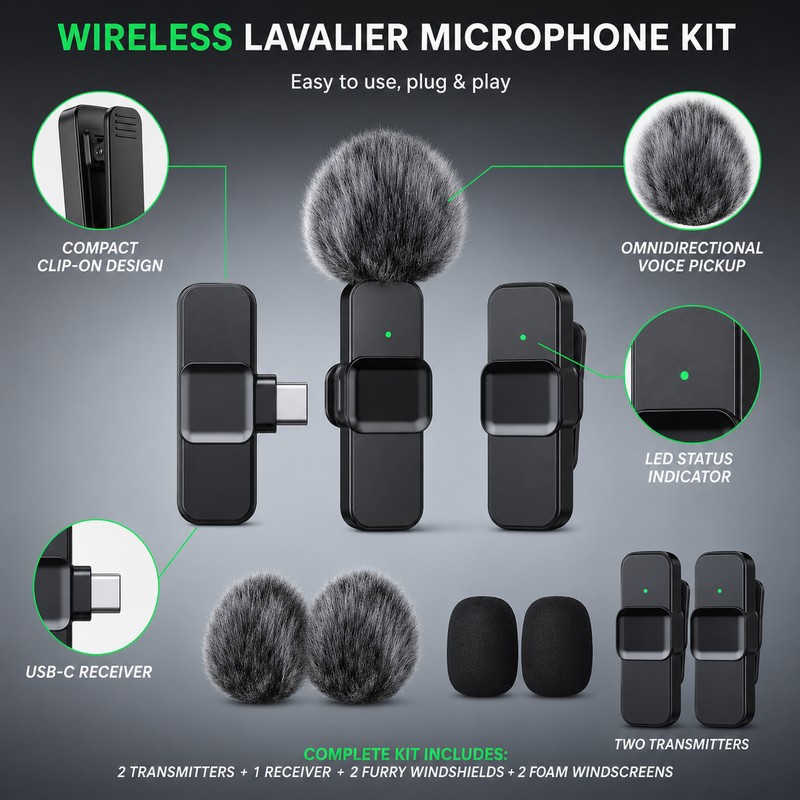 Wireless Lavalier Microphone for Video Recording - Compact Clip-On Audio