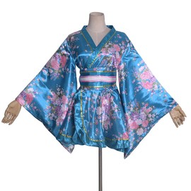 HUAHUA Women's Short Kimono Dress Floral Print Japanese Traditional Sexy Geisha Robe Bathrobe Skirt Belt Outfit