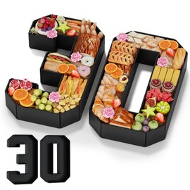 KAINSY 30 Cardboard Numbers for Charcuterie Numbers Fillable 13.8'' Black Paper Mache Number Shaped Cupcake Pans Board Box Trays Container for Food Candy 30th Birthday Party Decorations Anniversary