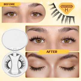 QUEWEL Magnetic Lashes Natural Look, 1 Pair Reusable Magnetic Eyelashes with Applicator, No Glue Needed Manga Eyelash Magnetices Lashes Kit Easy to Apply and Remove(NZCX-H)