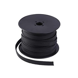 Keco 50ft – 1/4 inch & 1/2 inch PET Expandable Braided Cable Sleeve – Wire Sleeving for Audio Video and Other Home Device Cable Automotive Wire - Black