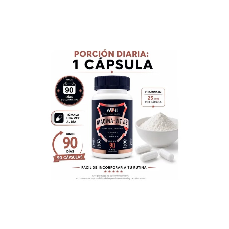 Niacina Vitamina B3 90 Cápsulas Rinde 3 Meses A4h