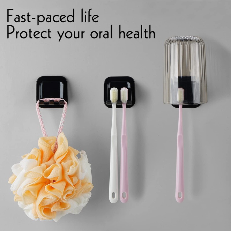 2 PCS Self-Adhesive Toothbrush Holders Wall Mounted, Water Proof Toothbrush