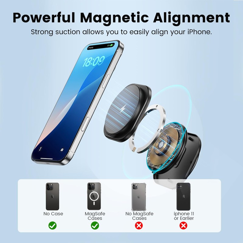 3 in 1 Wireless Charging Station for Multiple Devices Black