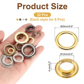 sourcing map 32 Set Copper Grommets Eyelets, 1/2"(12mm) Grommets Eyelets with Washers Grommets Kit Copper Eyelets for Belts, Shoes, Clothes, Bead Cores, DIY Project (Gold/Silver/Grey/Bronze)