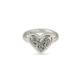 Kendra Scott Ari Heart Band Ring in Rhodium-Plated Brass, Platinum Drusy, Fashion Jewelry for Women, Size 8