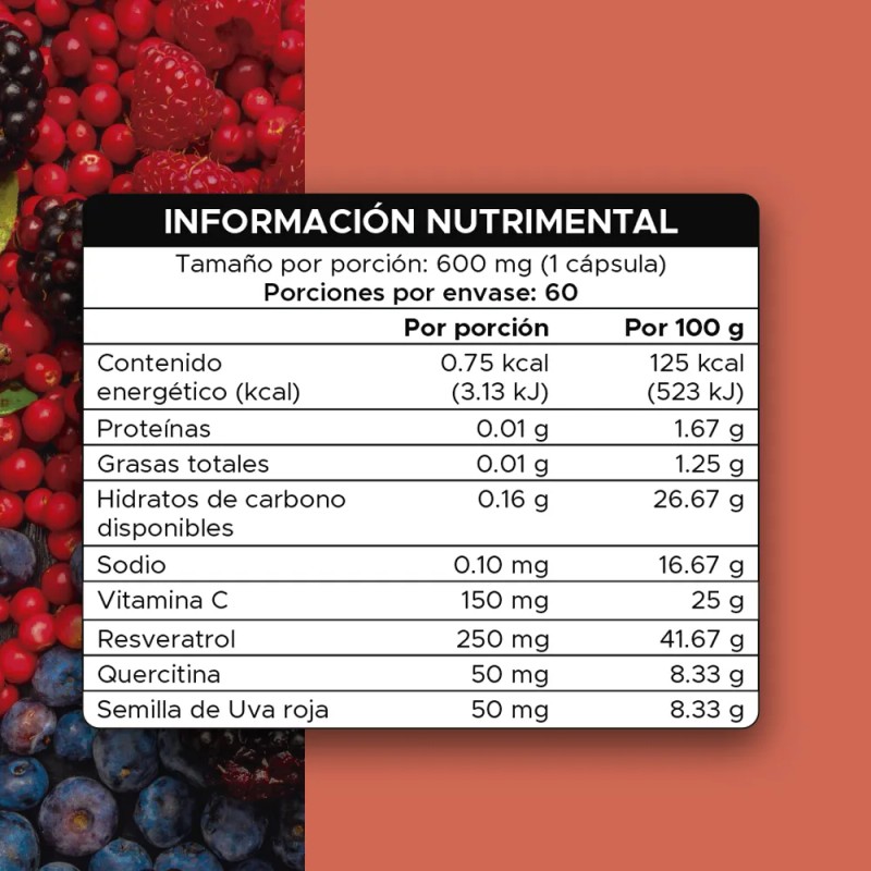 Resveratrol Pacalli Con Semilla De Uva Roja 60 Caps Sin