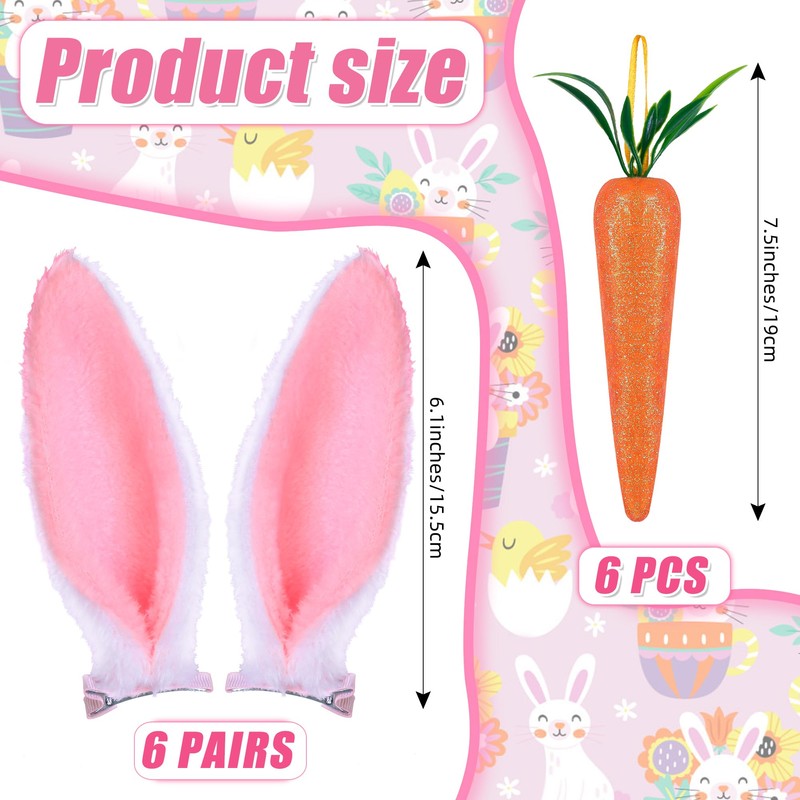 Sozize 12Pcs Easter Tree Decorations Bunny Ears and Carrots Set
