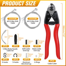 Lemecima 96pcs Bike Brake Cable Kit, Bicycle Shift Derailleur Cable Housing with End Caps, V Brake Noodle Cable, C-Clip, S-Hooks for Mountain BMX Road Bike