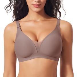 Ganado Fashionable Mesh Bra, Women's Seamless Bra without Underwire, Comfortable Bras, Deep V-Neck, Non-Wired Bras, Soft Bra, Padded Bralette, brown, XL