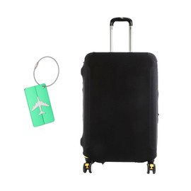 Vesaneae Luggage Cover, 18-32 Inch Suitcase Protector Elastic Protective Travel Suitcase Cover with 1 Luggage Tag, Black, for Unisex, S,M, L, XL (M:22-24 Inches)