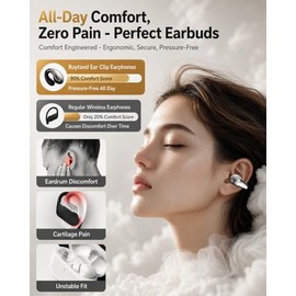 Boytond Auriculares ultra abiertos, cómodos auriculares con clip, auriculares inalámbricos de conducción ósea con Bluetooth 5.3, carga rápida para cor