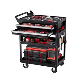 VEVOR 5-Tier Tool Cart with Wheels, 400 lbs Load Capacity, Rolling Work Cart with 2 Drawers & Pegboard, Mechanic Tool Storage Organizer with Locking System for Garage, Warehouse and Repair Shop, Black