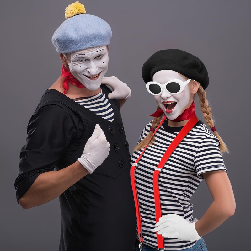 Zhanmai French Mime Artist Costume Set for Women Red Beret