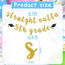 Straight Outta 5th Grade Banner,5th Grade Graduation Decorations, Class of 2025 Elementary School Graduation Party Decorations, Gold Black Glitter