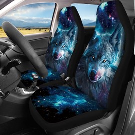 Jeiento Galaxy Wolf Universal Seat Covers Set of 4 - Front and Rear Automotive Seat Covers, Fit SUV, Truck, Sedan