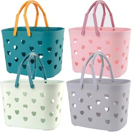 Peohud 4 Pack Portable Shower Caddy Basket, Plastic Storage Basket with Handle, Caddy Organizer Bin for Bathroom, College Dorm, Pantry, Kitchen
