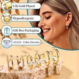 JeweBella 5 Pairs of Earrings 925 Silver for Women 14 Carat Gold-Plated Stud Earrings Silver 925 Hoop Earrings Piercing Ear Gold Hypoallergenic Small Earrings Hanging Zirconia Earrings Set for