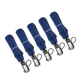 TradMall 5 Pack Bulk Umbrellas Travel Windproof Portable Compact Large Size Canopy for Rain Auto Open & Close, Blue
