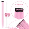 TOFAFA 22 Inch Colored Hair Extensions,Pink Color Long Straight Highlights