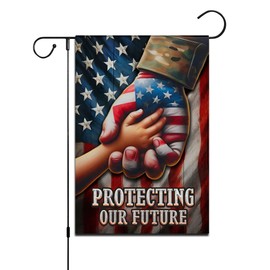 FLAGMEUP8386 Patriotic Garden Flag - Protecting Our Future, Double-Sided 12x18 Inch Banner, Weatherproof Polyester, USA Outdoor Decor