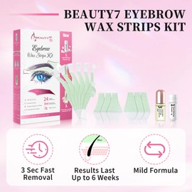 Beauty7 Eyebrow Wax Strips Kit Facial Wax Strips Hair Removal at Home Waxing 24 Strips with Pearl Powder Essential Oil for Sensitive All Skin Types Women (Eyebrow Wax Strips Kit)