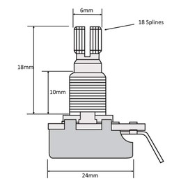 B250K linear guitar potentiometer 24mm diameter 18mm shaft tone volume