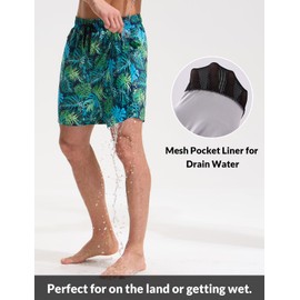 baleaf Swim Shorts Men with Zip Pockets Rash Guard Swimming Trunks 5'' Soft Quick Dry UPF 50+ Green Tropics M