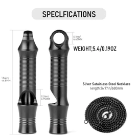 TISUR Titanium Emergency Whistle,EDC Safety Whistles Necklace Loud up to 120db,Survival Whistles for Survival,Hiking,Camping,Pets Training (Black Titanium Whistle)
