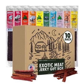 Buffalo Bob's Exotic Jerky Gift Box (10-Pack) | Jerky Variety Snack Pack, Premium Flavored, High Protein, Gluten-Free | Beef Stick Gift for Men | Snack Pack for Him | Wild Game Meat Stick | Exotic Box
