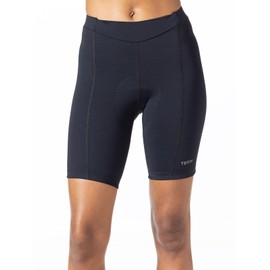 Terry Bella - Pantalones cortos de bicicleta acolchados para mujer 8.5 pulgadas. Entrepierna - Pantalones cortos de ciclismo de compresión transpirables que absorben la humedad, color negro