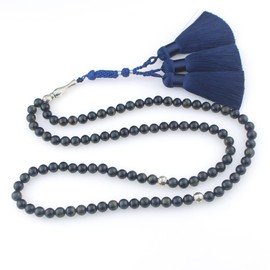 beirunde Tasbih Tesbih Islamic 99 Prayer Beads, Muslim Islam Subha Sebha Worry Beads, Misbaha Masbaha Tasbeeh Sibha Beads, Allah Mohammed Ramadan Rosary, Blue Tigers Eye Stone Beads with Tassel, 99