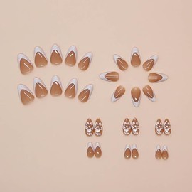 Rikview Uñas Francesas Con Punta De Almendra, Uñas Acrílicas Medianas, Uñas Blancas, Uñas Brillantes De Cobertura Total Para Mujeres, 24 Piezas Por Ju
