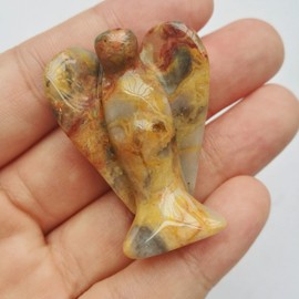 Manekieko Natural Crazy Onyx Healing Crystal Prayer Guardian Angel Statue, 38 mm Carving Bag Palm Stone Figures Decoration