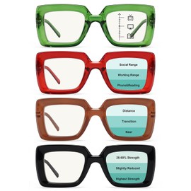 Reducblu 4 Pack Progressive Multifocus Reading Glasses for Women - Blue Light Blocking Readers +3.50