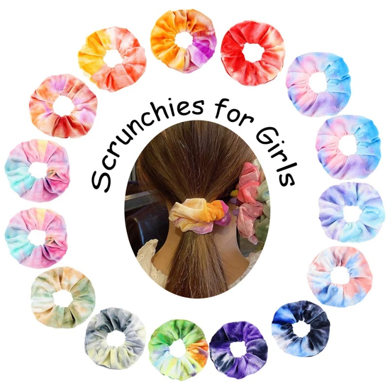 15 Pcs Tie Dye Velvet Scrunchies Soft Hair Ties For