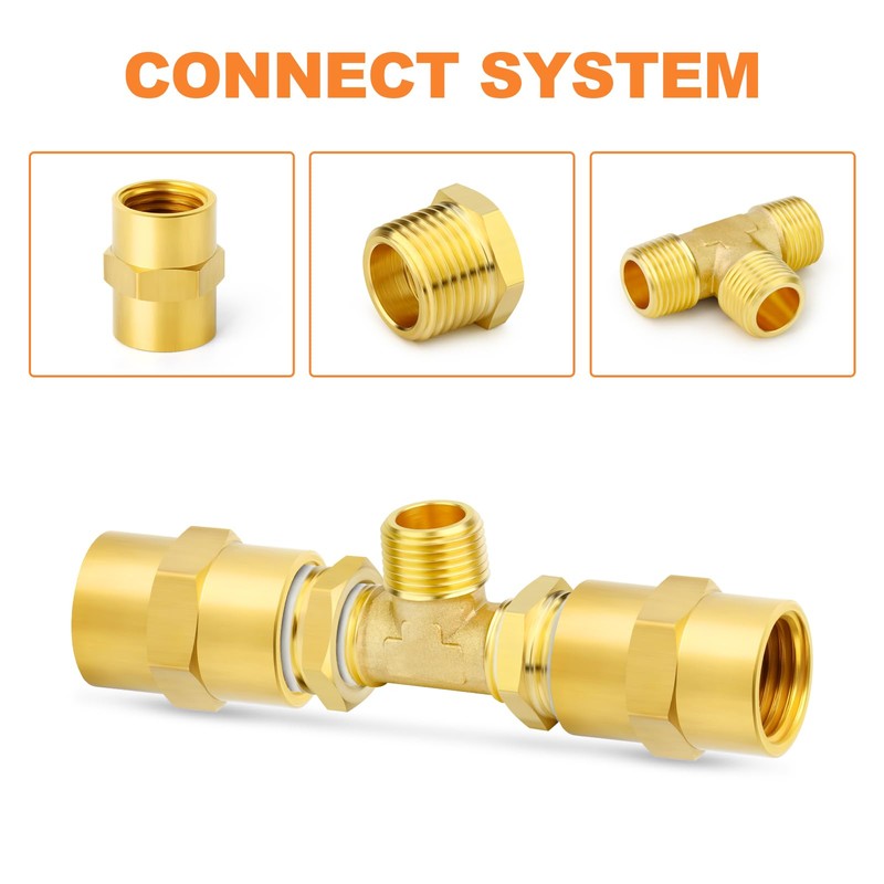 GASHER 2PCS Brass Male Tee Pipe Fitting T Adapter, 3