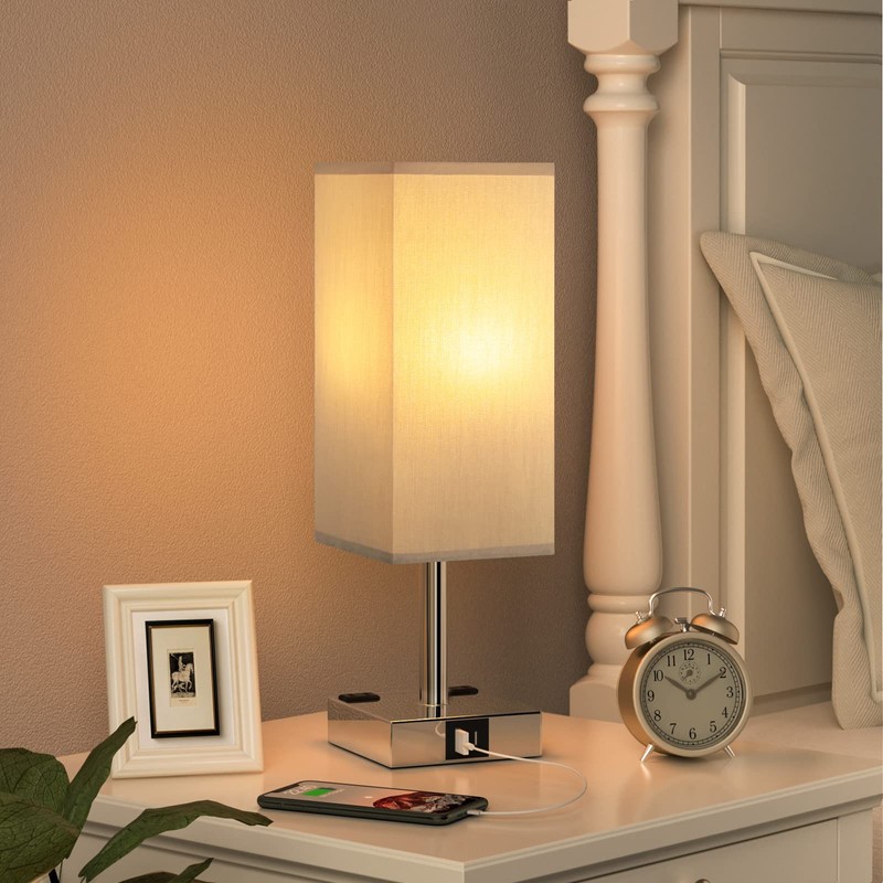 【Upgraded】Bedside Table Lamp Touch Control, with USB C+A Charging Ports