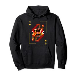 Black Queen of Hearts Brown Woman Cards Deck Boss Afro Royal Pullover Hoodie